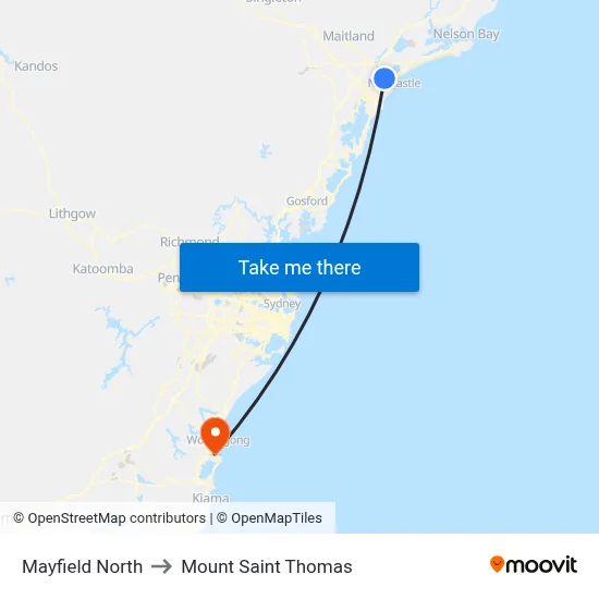 Mayfield North to Mount Saint Thomas map