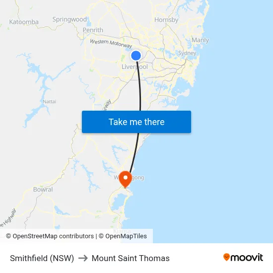 Smithfield (NSW) to Mount Saint Thomas map