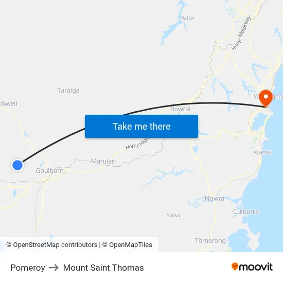 Pomeroy to Mount Saint Thomas map