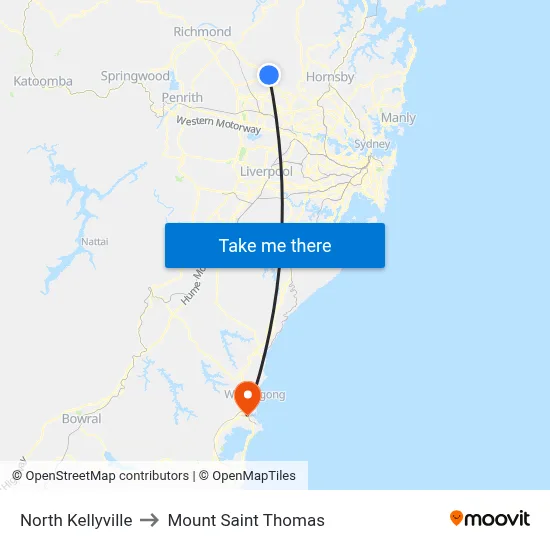 North Kellyville to Mount Saint Thomas map