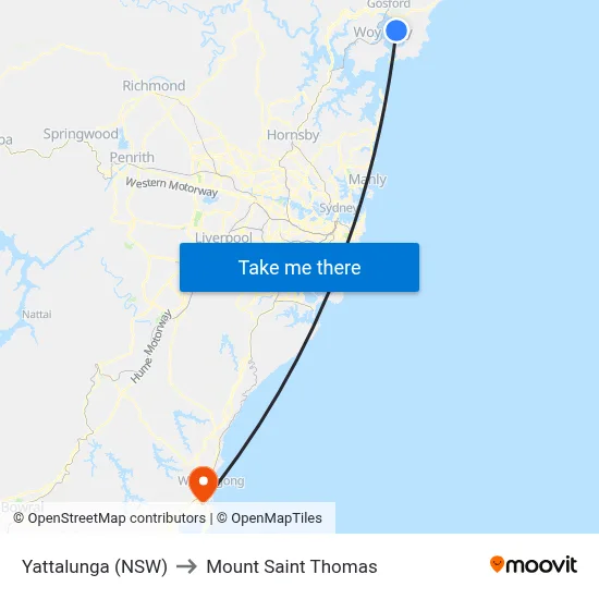 Yattalunga (NSW) to Mount Saint Thomas map