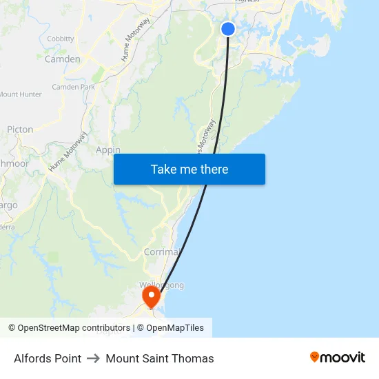 Alfords Point to Mount Saint Thomas map