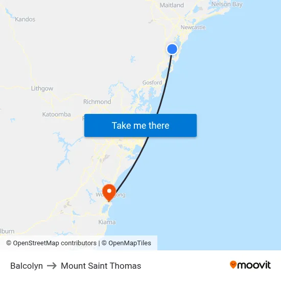 Balcolyn to Mount Saint Thomas map