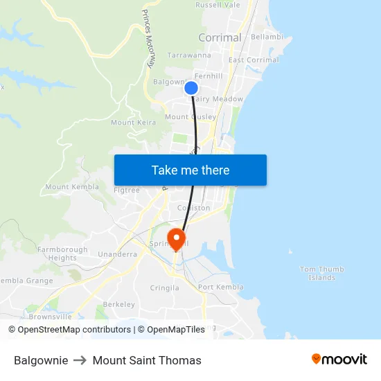 Balgownie to Mount Saint Thomas map