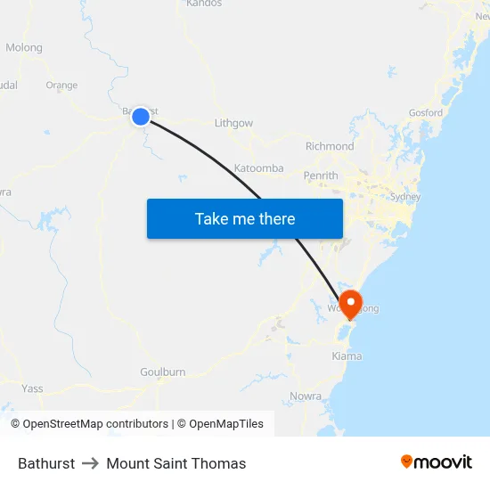 Bathurst to Mount Saint Thomas map