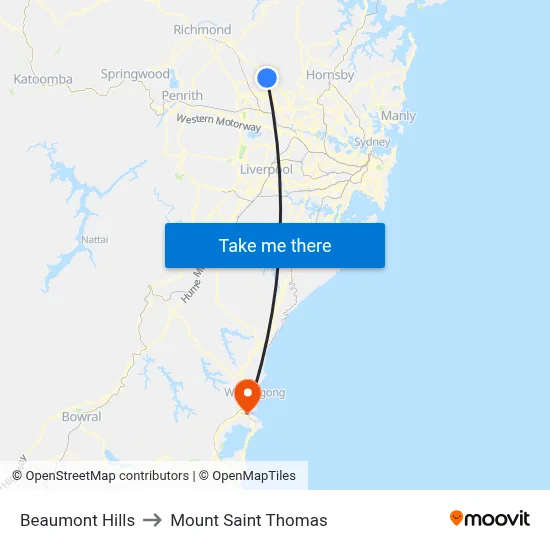 Beaumont Hills to Mount Saint Thomas map