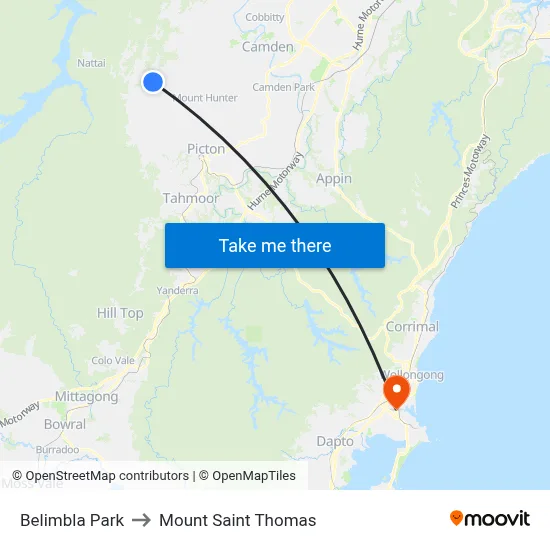 Belimbla Park to Mount Saint Thomas map