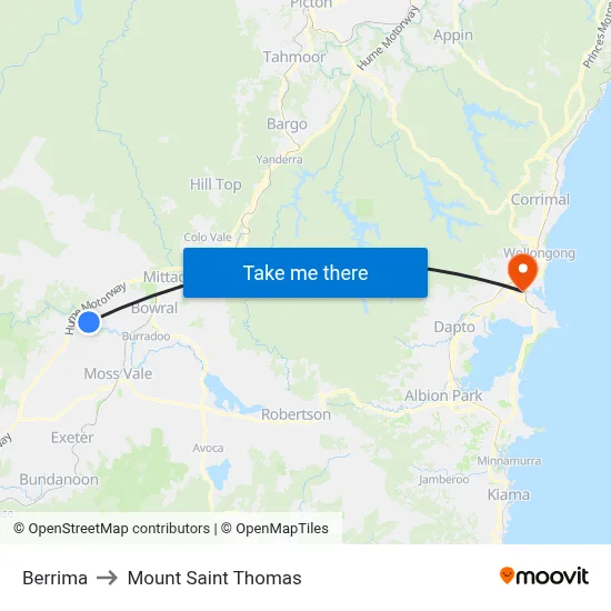 Berrima to Mount Saint Thomas map