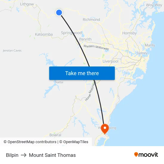 Bilpin to Mount Saint Thomas map