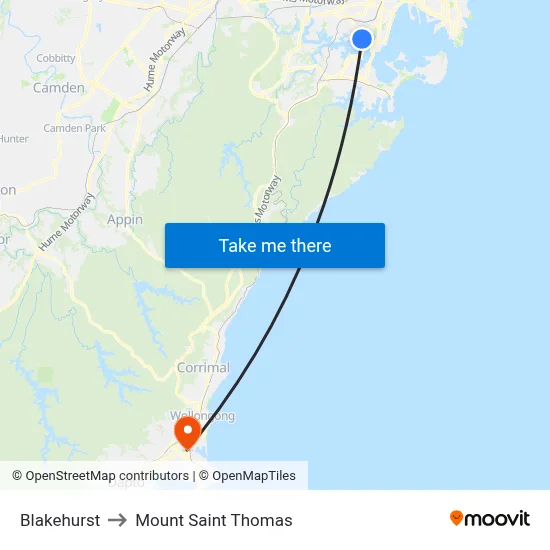 Blakehurst to Mount Saint Thomas map