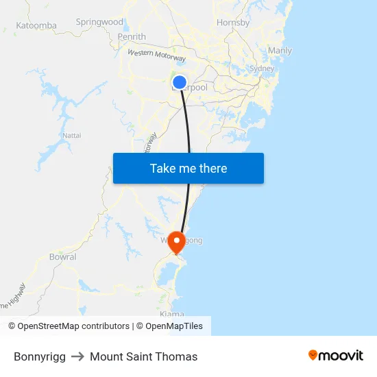 Bonnyrigg to Mount Saint Thomas map