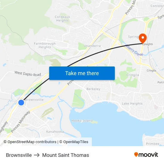 Brownsville to Mount Saint Thomas map