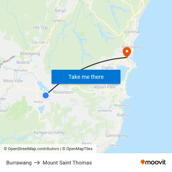 Burrawang to Mount Saint Thomas map
