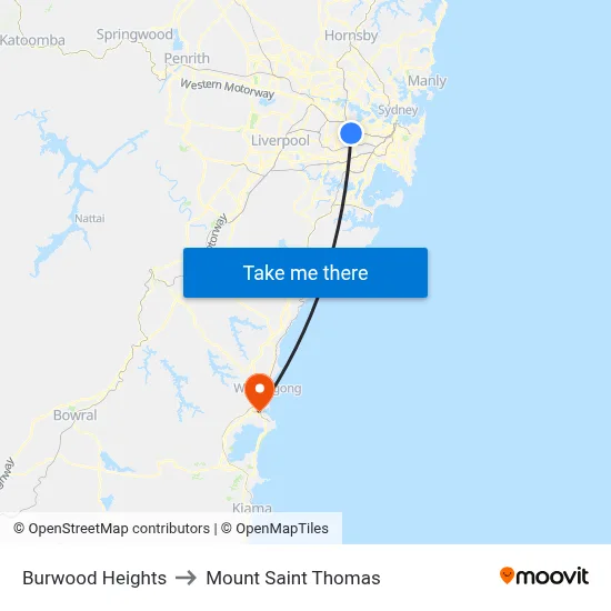 Burwood Heights to Mount Saint Thomas map