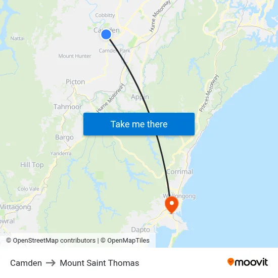 Camden to Mount Saint Thomas map