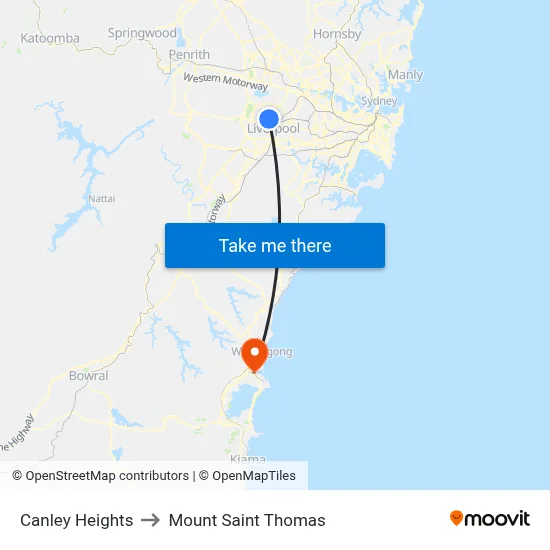 Canley Heights to Mount Saint Thomas map