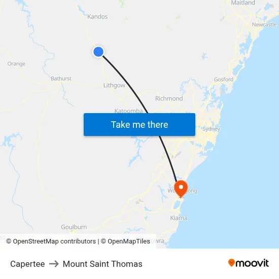 Capertee to Mount Saint Thomas map