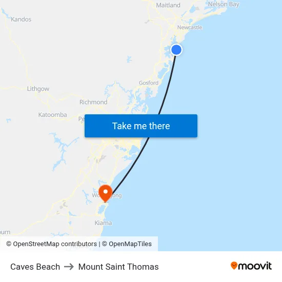 Caves Beach to Mount Saint Thomas map