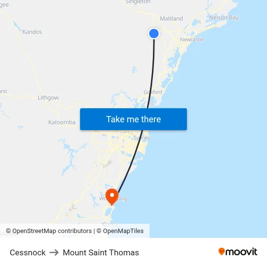 Cessnock to Mount Saint Thomas map