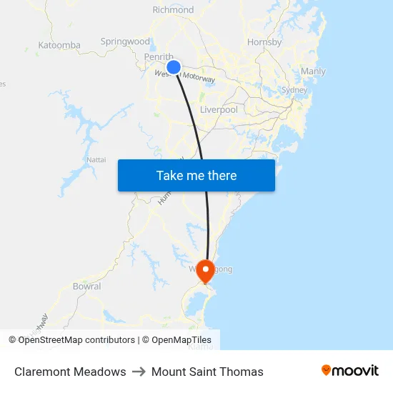 Claremont Meadows to Mount Saint Thomas map