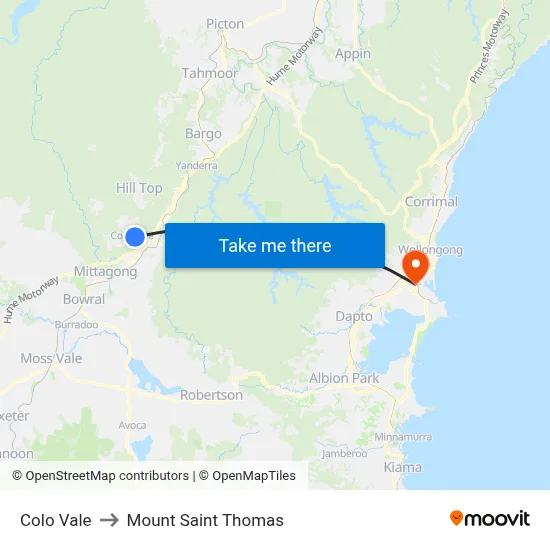 Colo Vale to Mount Saint Thomas map