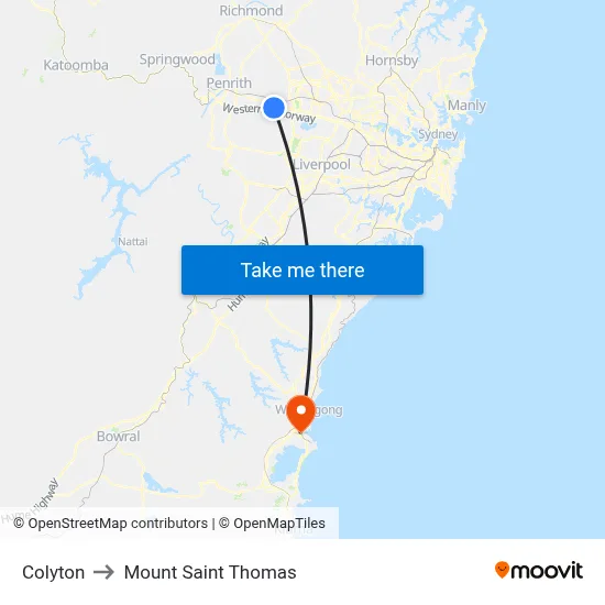 Colyton to Mount Saint Thomas map