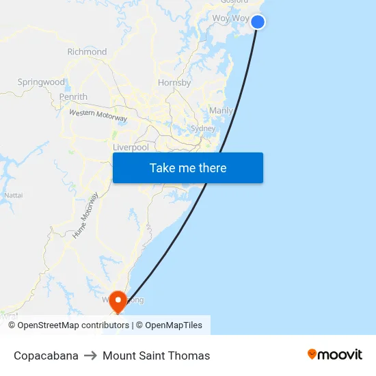 Copacabana to Mount Saint Thomas map