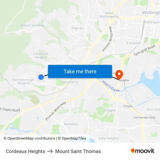 Cordeaux Heights to Mount Saint Thomas map