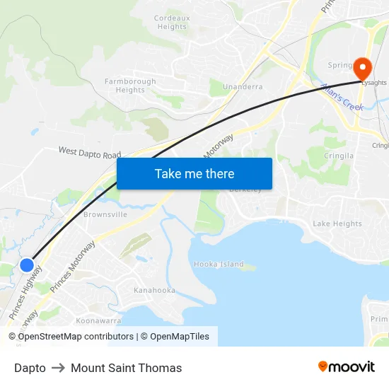 Dapto to Mount Saint Thomas map