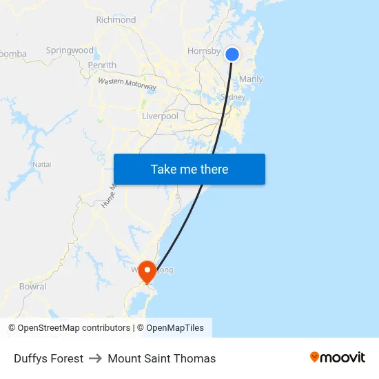 Duffys Forest to Mount Saint Thomas map