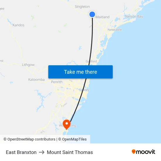 East Branxton to Mount Saint Thomas map