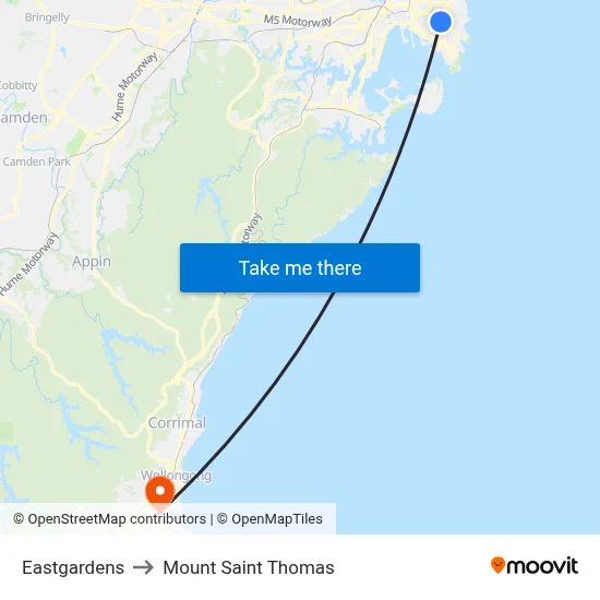 Eastgardens to Mount Saint Thomas map