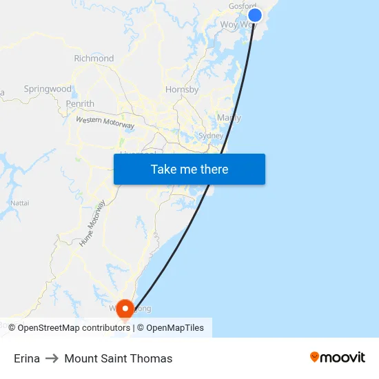 Erina to Mount Saint Thomas map