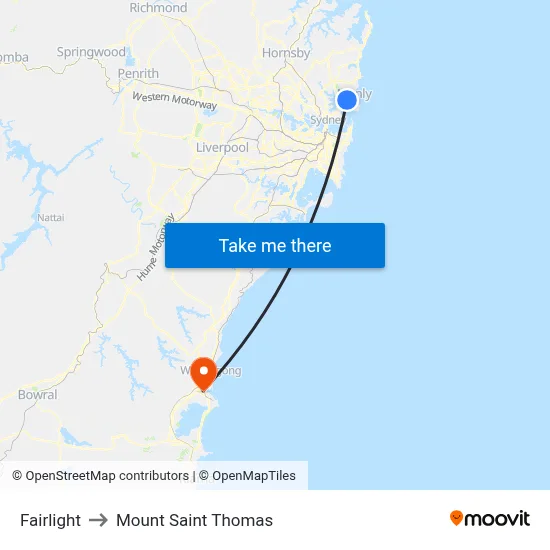 Fairlight to Mount Saint Thomas map