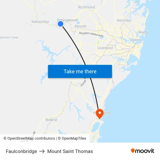 Faulconbridge to Mount Saint Thomas map