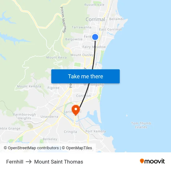 Fernhill to Mount Saint Thomas map
