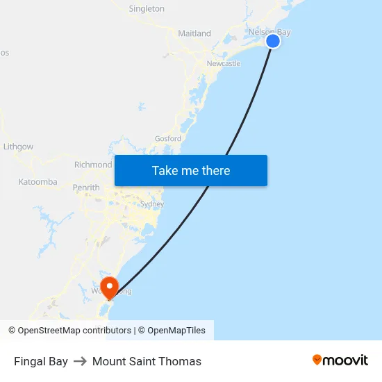 Fingal Bay to Mount Saint Thomas map