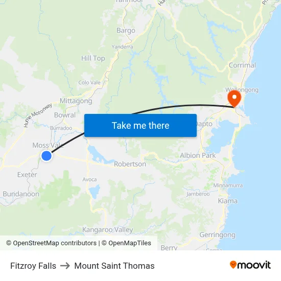 Fitzroy Falls to Mount Saint Thomas map