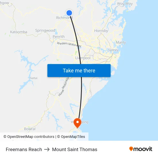 Freemans Reach to Mount Saint Thomas map