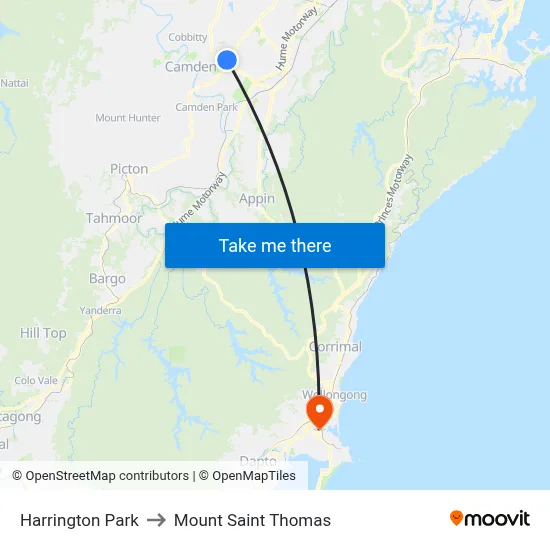 Harrington Park to Mount Saint Thomas map