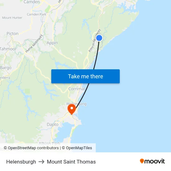 Helensburgh to Mount Saint Thomas map
