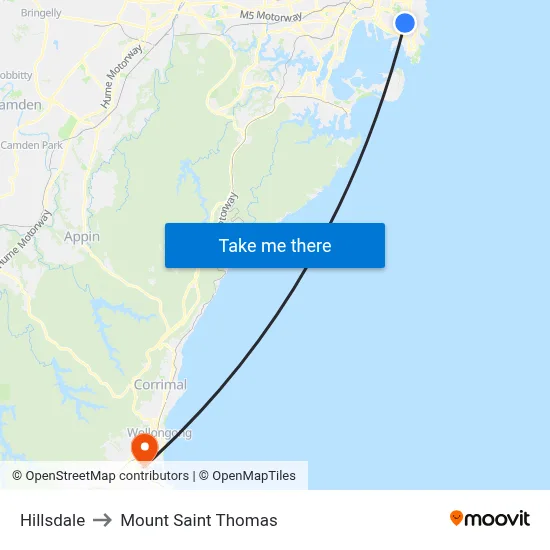 Hillsdale to Mount Saint Thomas map