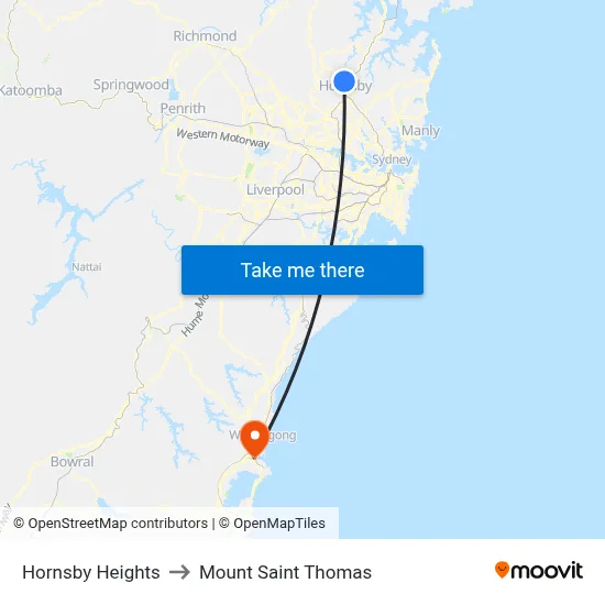 Hornsby Heights to Mount Saint Thomas map