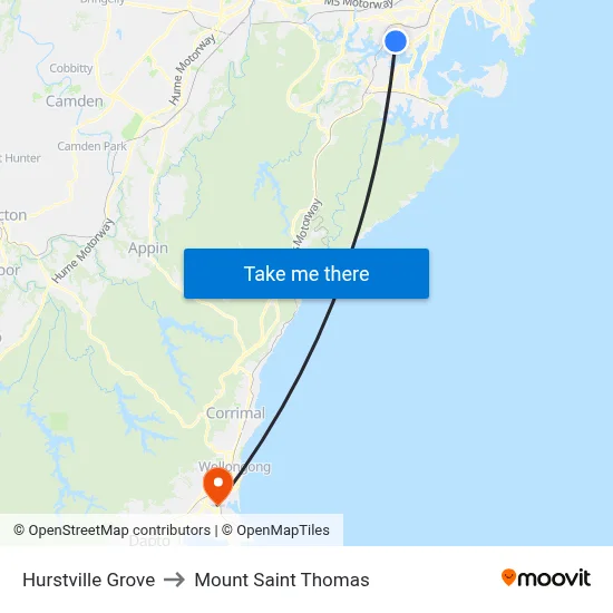 Hurstville Grove to Mount Saint Thomas map