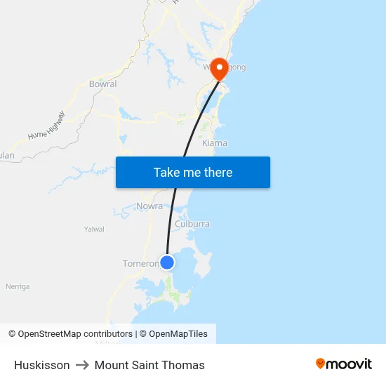 Huskisson to Mount Saint Thomas map