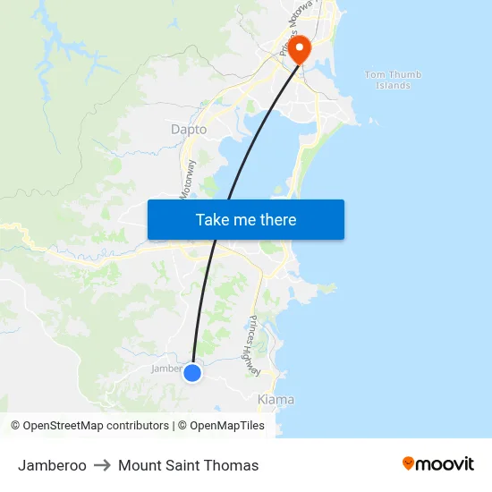 Jamberoo to Mount Saint Thomas map