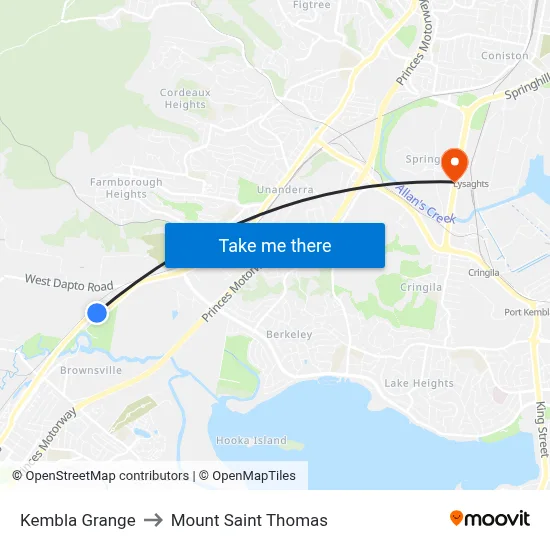 Kembla Grange to Mount Saint Thomas map