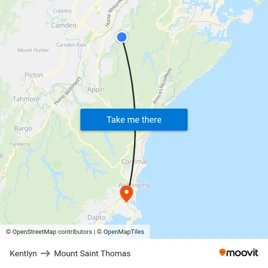 Kentlyn to Mount Saint Thomas map