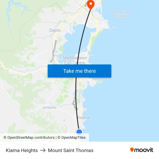 Kiama Heights to Mount Saint Thomas map