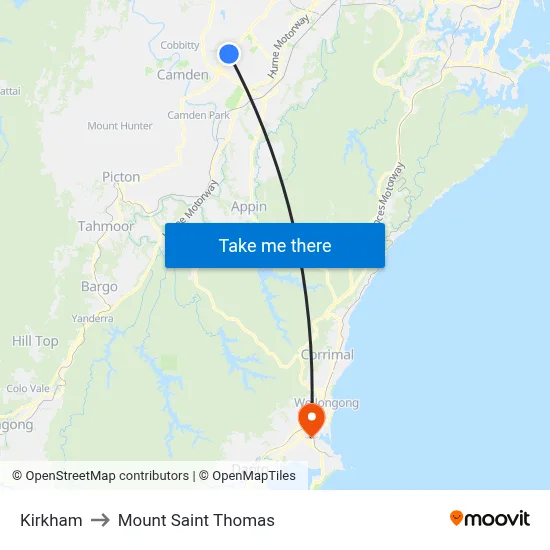 Kirkham to Mount Saint Thomas map